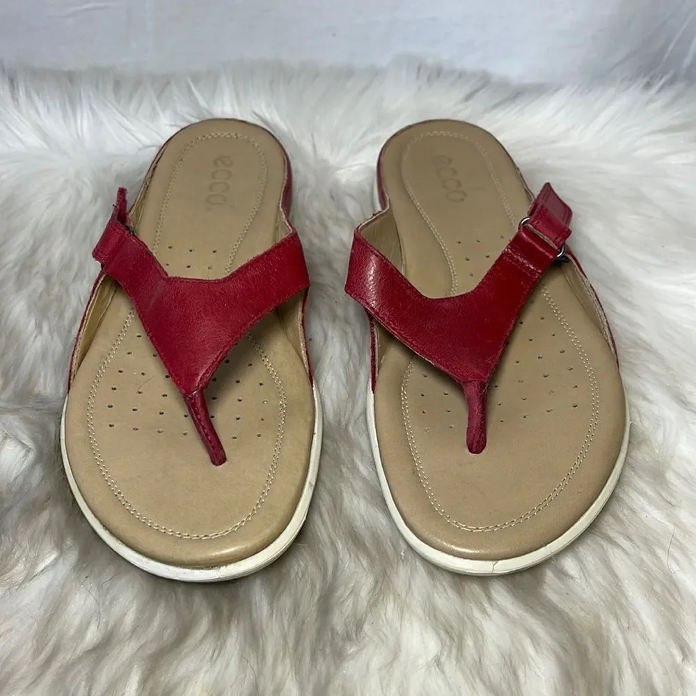 Ecco Red Leather‎ Adjustable Thong Sandals Sz 40/US 9